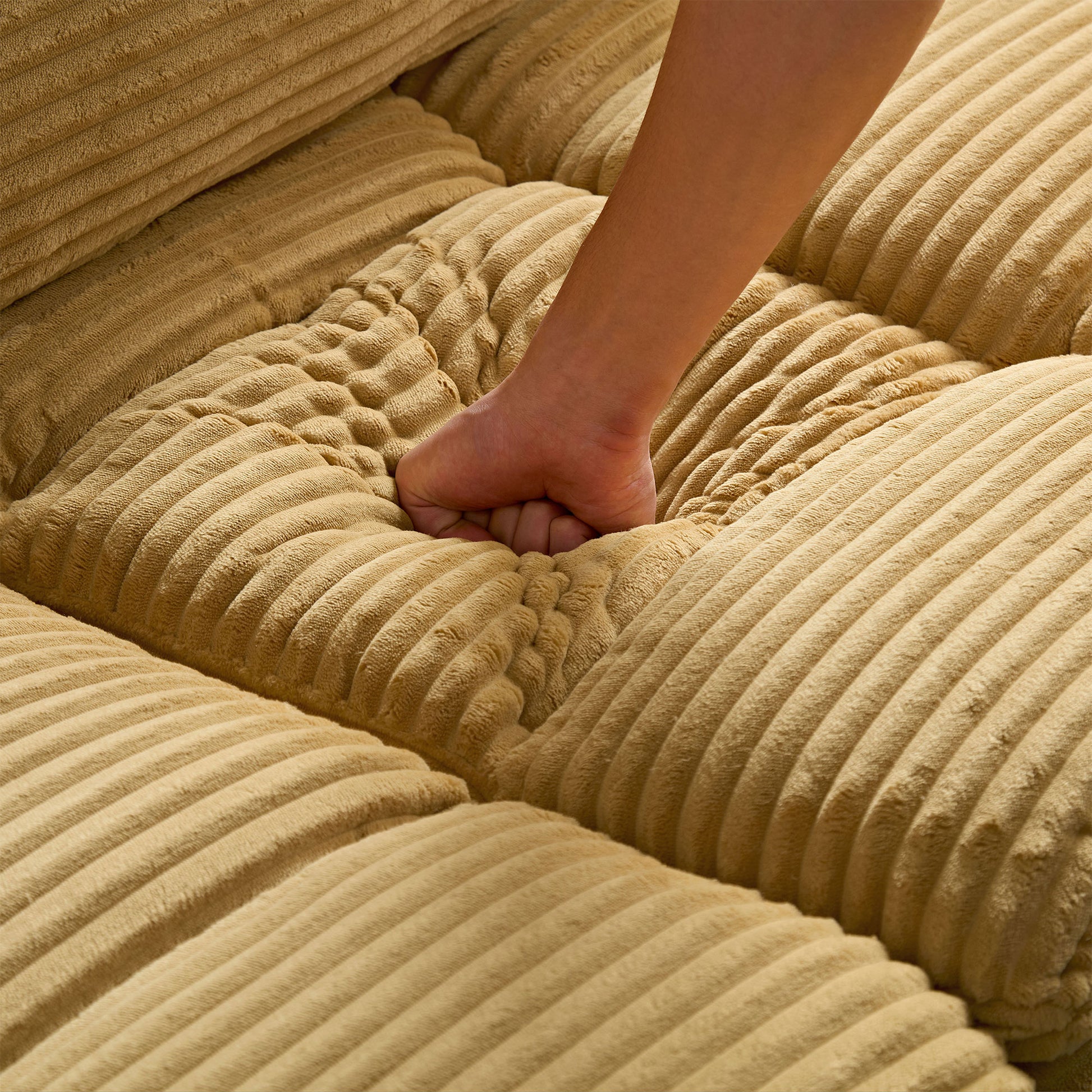 4 Seats Complimentary 2 Pillows ,Oversized Sectional Sofa,L Shaped Corner Couch With Detachable Seat & Back Cushion, Corduroy Upholstery Convertible Sleeper Sofa&Couch For Living Room Yellow Fabric 4 Seat