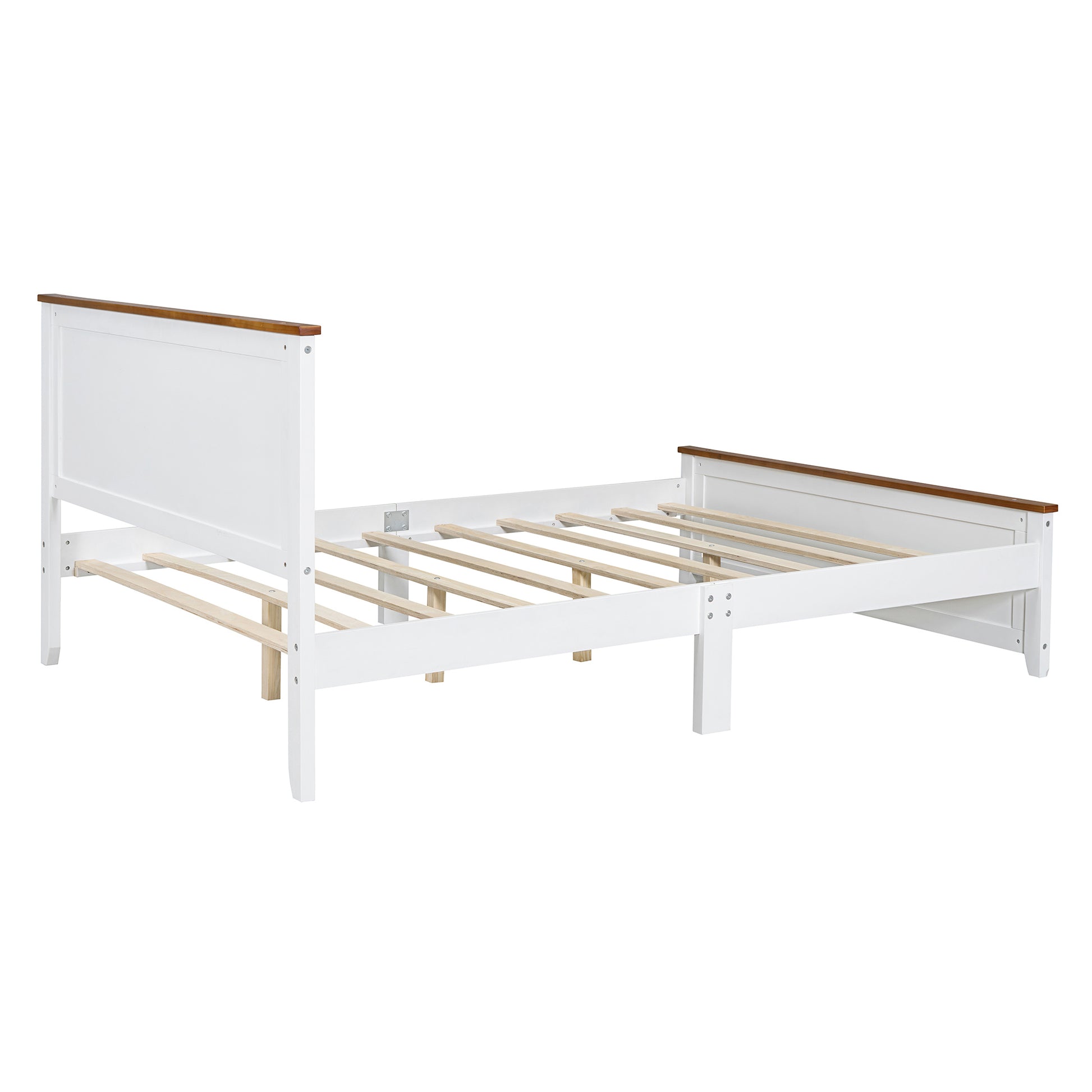 Queen Size Wood Platform Bed Wooden Slat Support, Vintage Simple Bed Frame With Rectangular Headboard And Footboard, White Box Spring Not Required Queen White Wood