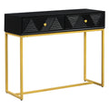 Modern Sleek Console Table Two Drawers With Stripe Design For Living Room And Entryway Black Black Mdf