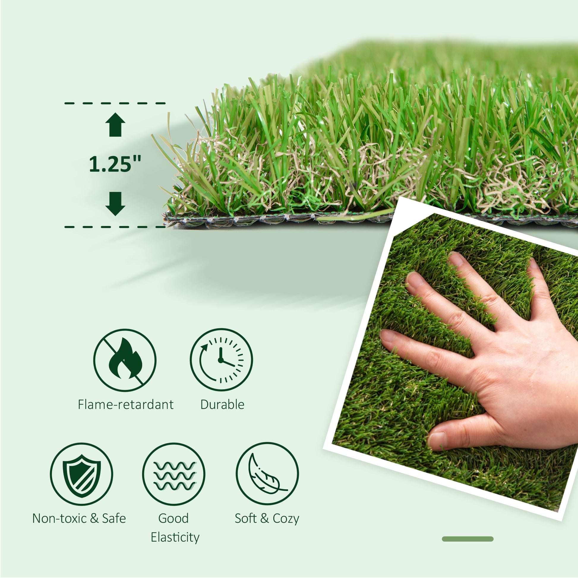 Outsunny 10' X 3' Artificial Turf Grass With Simulated Look & Feel Uv Protection, & Drain Holes For Rain, 1.25" Height Green Plastic