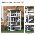 Pawhut Wooden Outdoor Cat House, Feral Cat Shelter Kitten Tree With Asphalt Roof, Escape Doors, Condo, Jumping Platform, Grey Grey Wood