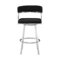 Ava 26 Inch Swivel Counter Stool Chair, Open Back Steel, Black Faux Leather Black Steel