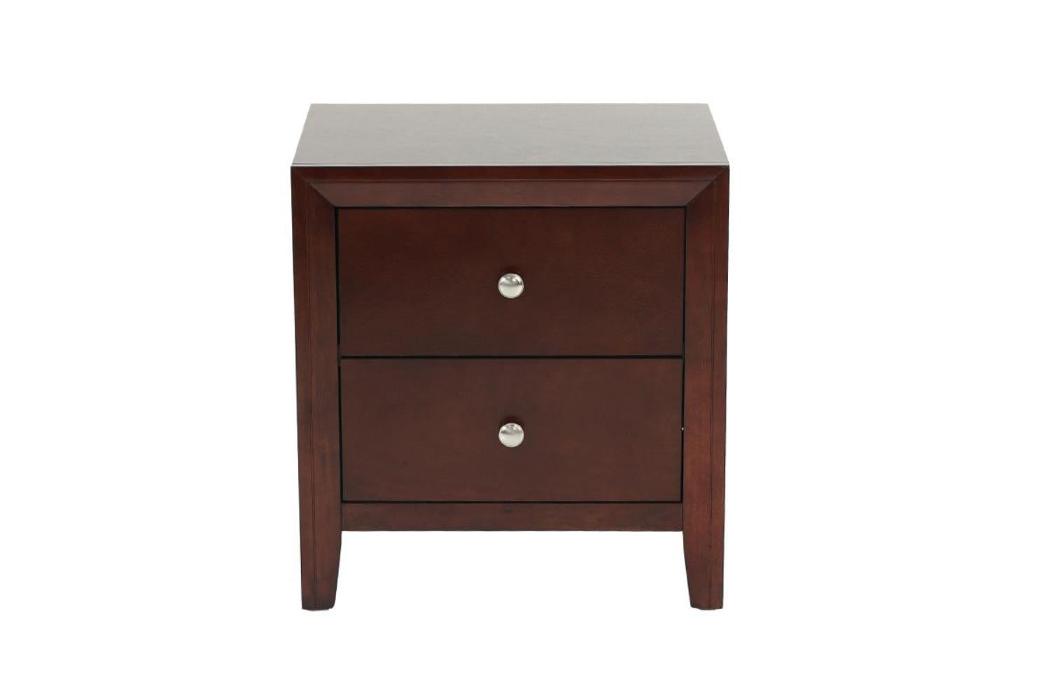 Brown Cherry 1Pc Nightstand Nickel Round Knob Transitional Style 2 Drawers Nightstand Bedside Table Rubberwood Brown Brown 2 Drawers Bedside Cabinet Bedroom Contemporary,Modern,Transitional