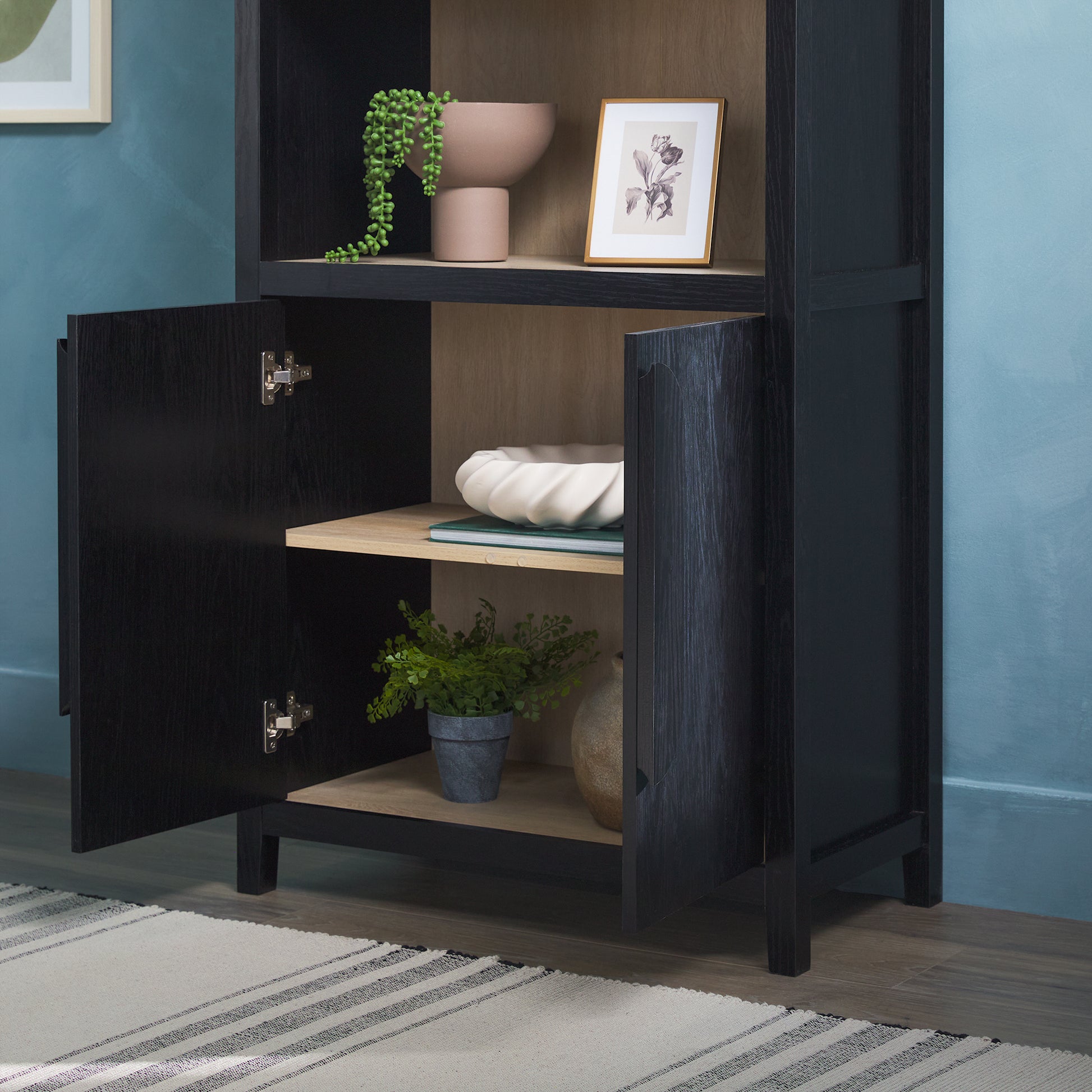 Modern 3 Shelf Open Arched Bookcase Cabinet Black Black Mdf Mdf