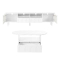 Cream Style Tv Stand And Coffee Table Set Of 2, Led Light Strip Tv Stand For Tvs Up To 80'', Cloud Top Coffee Table With 2 Brake Wheels For Living Room, White White 80 89 Inches Particle Board