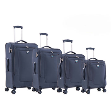 Four Piece Fabric Luggage Set, Expandable Suitcase For Travel, School And Business Trip 20 24 28 32In Blue Fabric