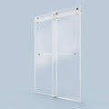 56 60 inches W *76 inches H Frameless Double Sliding brushed nickel-glass+metal
