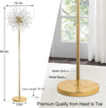 69 Inch Crystal Floor Lamp, Modern Standing Lamp With K9 Crystal, Led Floor Lamp With On Off Foot Switch, Metal Tall Pole Lamp For Living Room, Girls Room, Bedroom, Dresser, Office, Gold Finish Golden Crystal