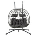 2 Persons Egg Chair With Stand Indoor Outdoor Swing Chair Patio Wicker Hanging Egg Chair Hanging Basket Chair With Stand For Bedroom Living Room Balcony Gray Steel