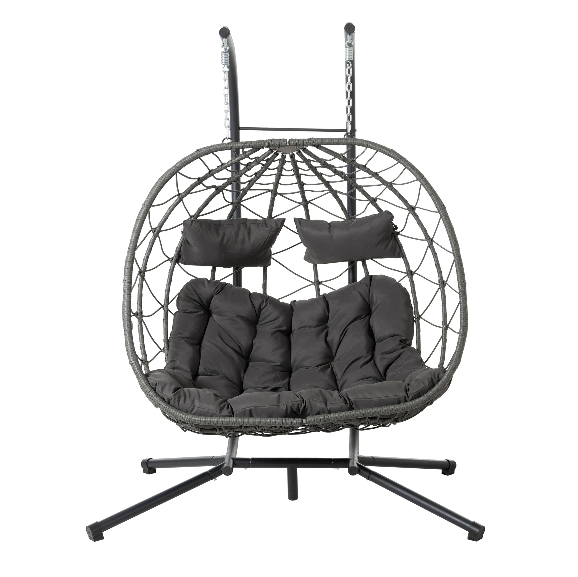 2 Persons Egg Chair With Stand Indoor Outdoor Swing Chair Patio Wicker Hanging Egg Chair Hanging Basket Chair With Stand For Bedroom Living Room Balcony Gray Steel