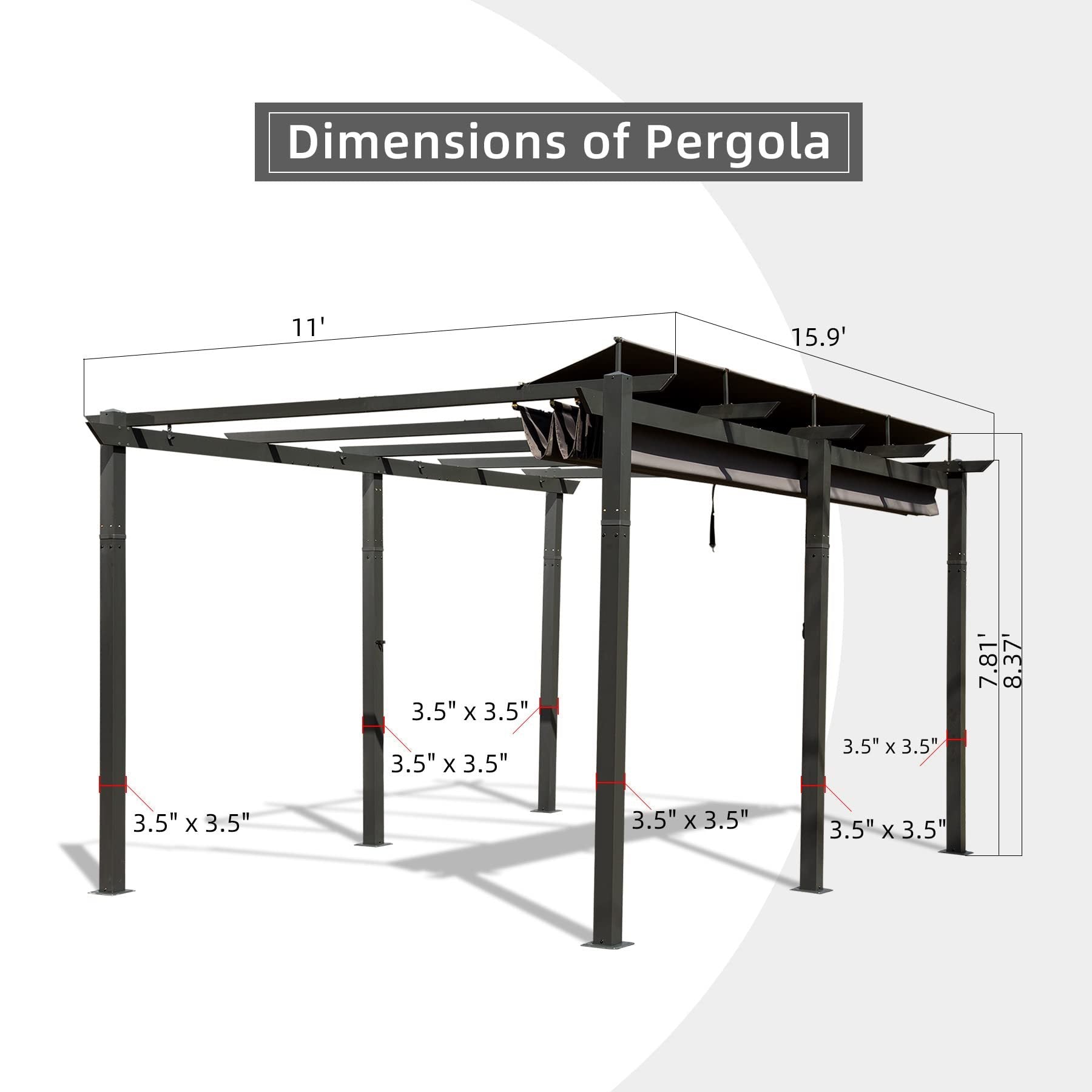 11 X 16 Ft Outdoor Living Outdoor Retractable Pergola With Weather Resistant Canopy Aluminum Garden Pergola Patio Grill Gazebo For Courtyard Dark Gray Dark Gray Rectangular Manual Uv Resistant Aluminum