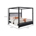 Abrie Solid Wood Canopy Queen Bed, Button Tufted, Touch Led, Dark Gray Queen Gray Solid Wood