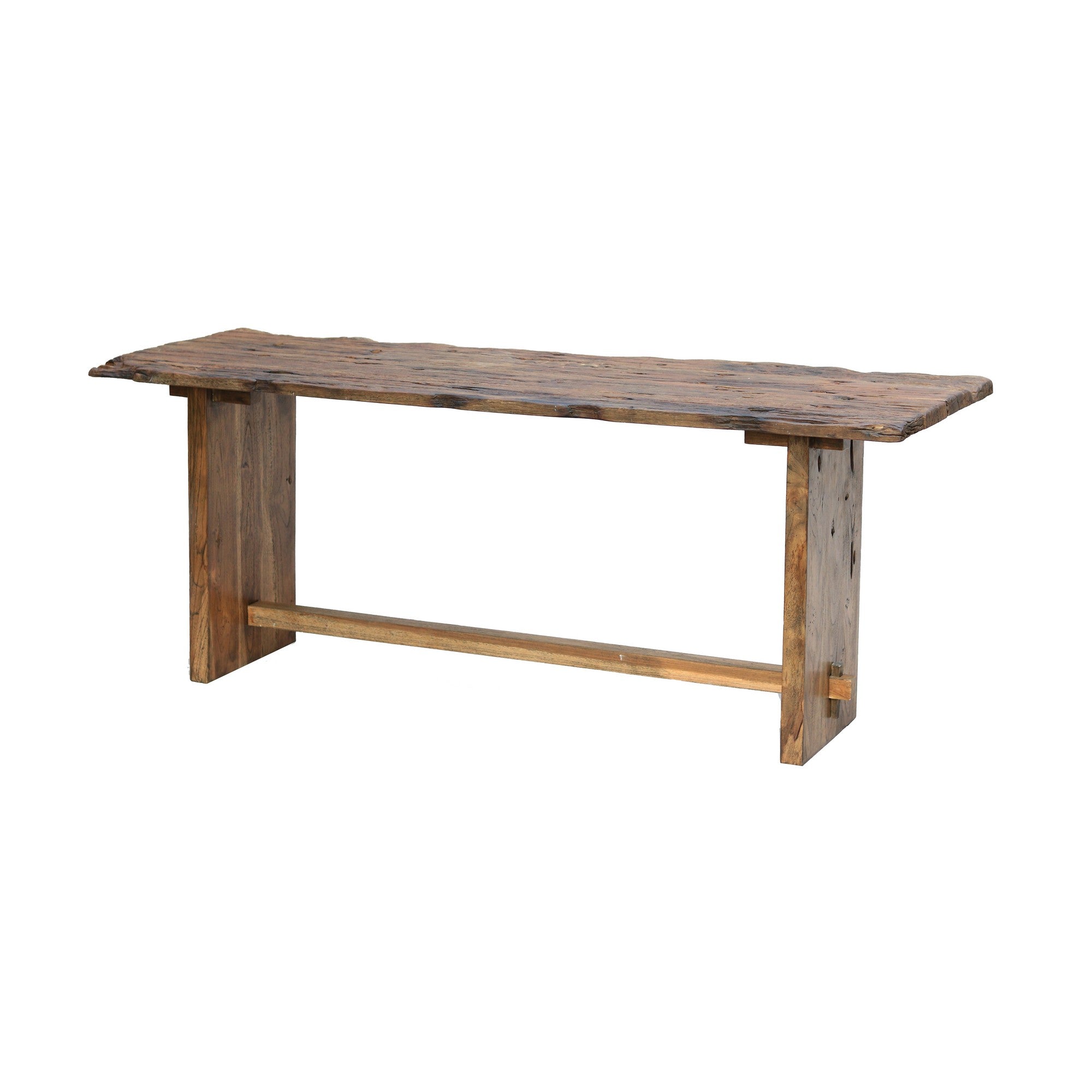 87 Inch Rustic Console Table, Live Edge Wood, Distressed Brown Brown Wood