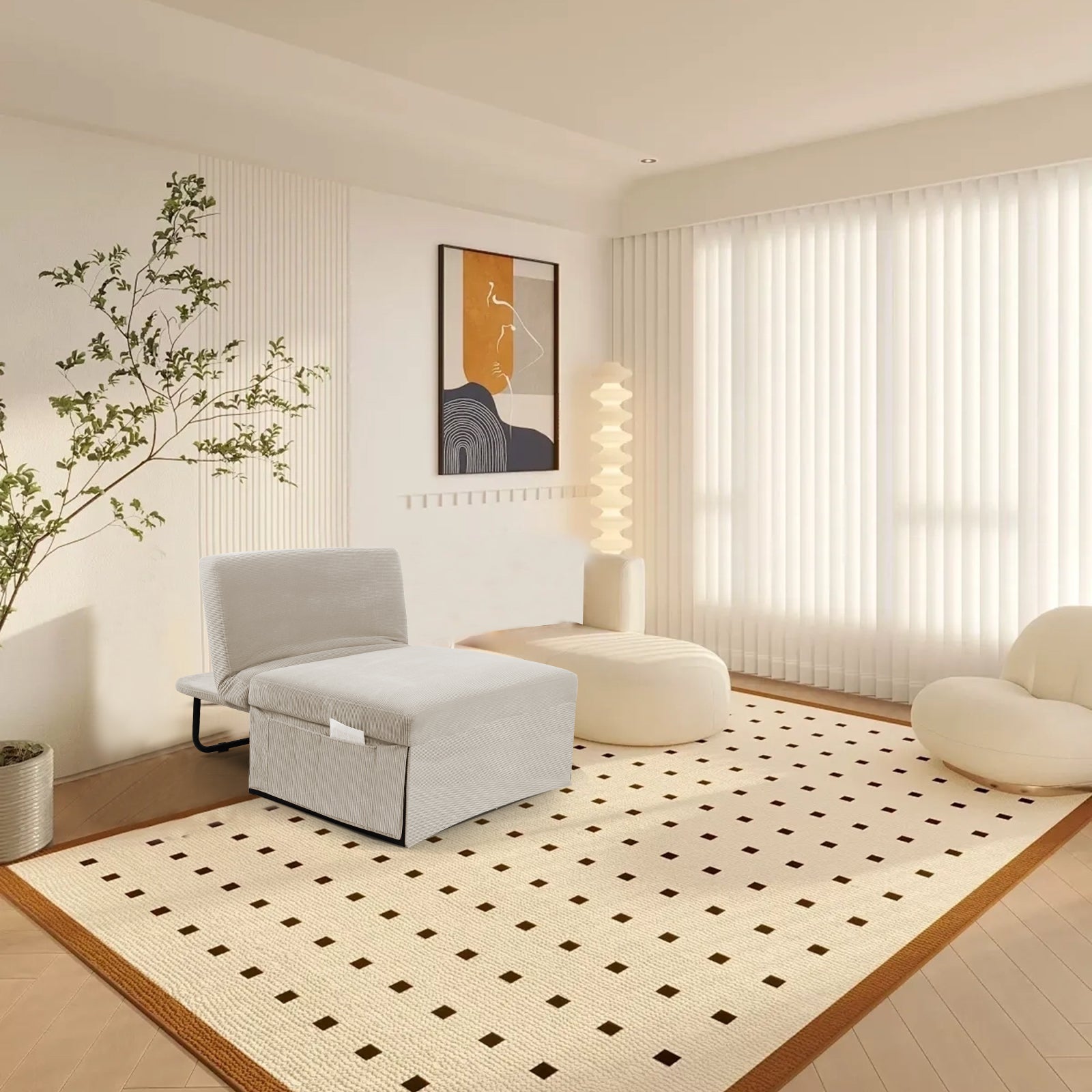 Modern Corduroy Sofa Bed,Couch Chair,Sleeper Bed,Small Lounge Sofa W Reclining Backrest,Furniture For Living Room,Bedroom,4 In 1 Convertible Sleeper Sofa Bed, White White Corduroy 1 Seat