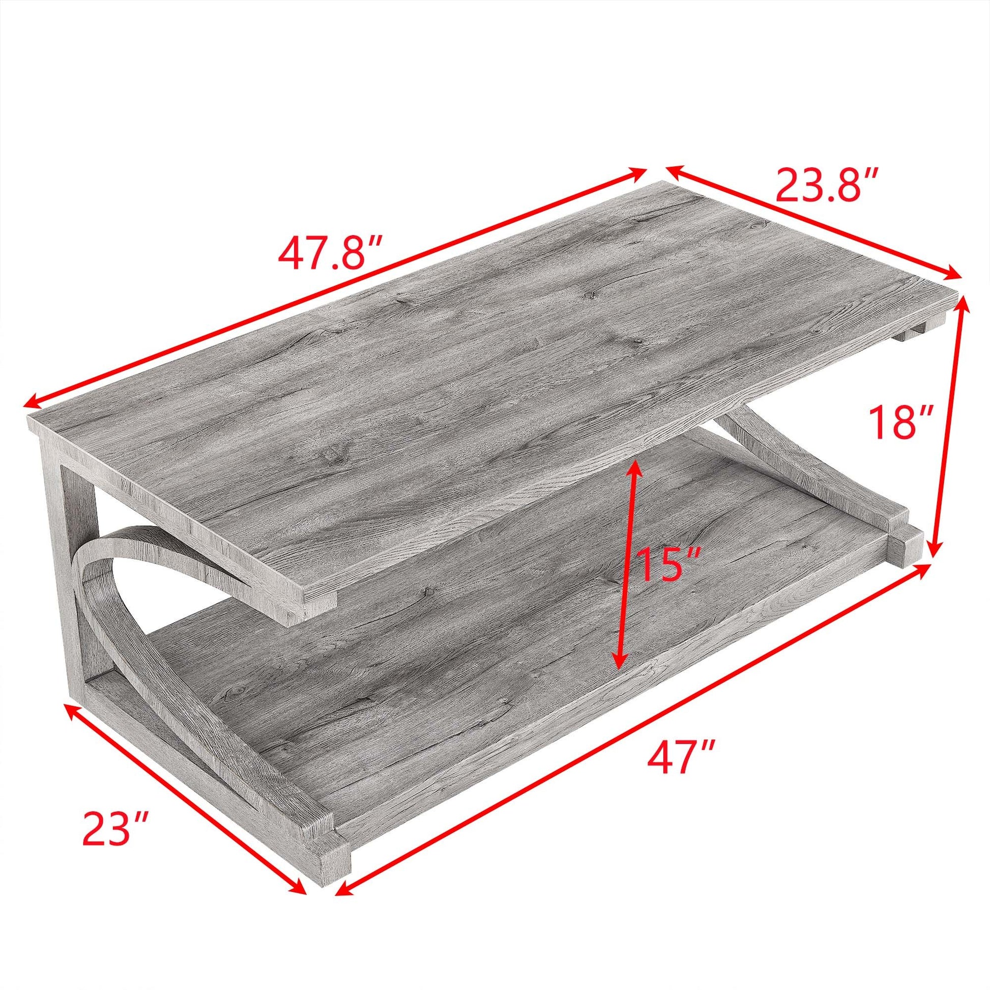 Unique Coffee Table, Solid Wood 48 Inch Modern Coffee Table Modern Center Table With Storage, Solid Wood Special Shape Coffee Table, Living Room, Kitchen, Apartment Dining Table Grey Solid Wood Mdf