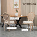 Homcom French Style Upholstered Dining Chair Set, Armless Accent Side Chairs With Rattan Backrest And Linen Touch Upholstery, Set Of 2, Cream White Cream White Polyester