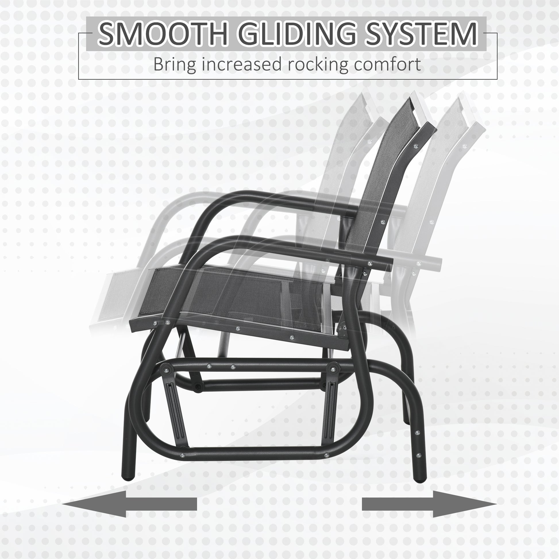 Outsunny Porch Glider Set Of 2, Metal Frame Swing Glider Chairs Withmesh Fabric, Curved Armrests And Steel Frame For Garden, Poolside, Backyard, Balcony, Black Black Steel