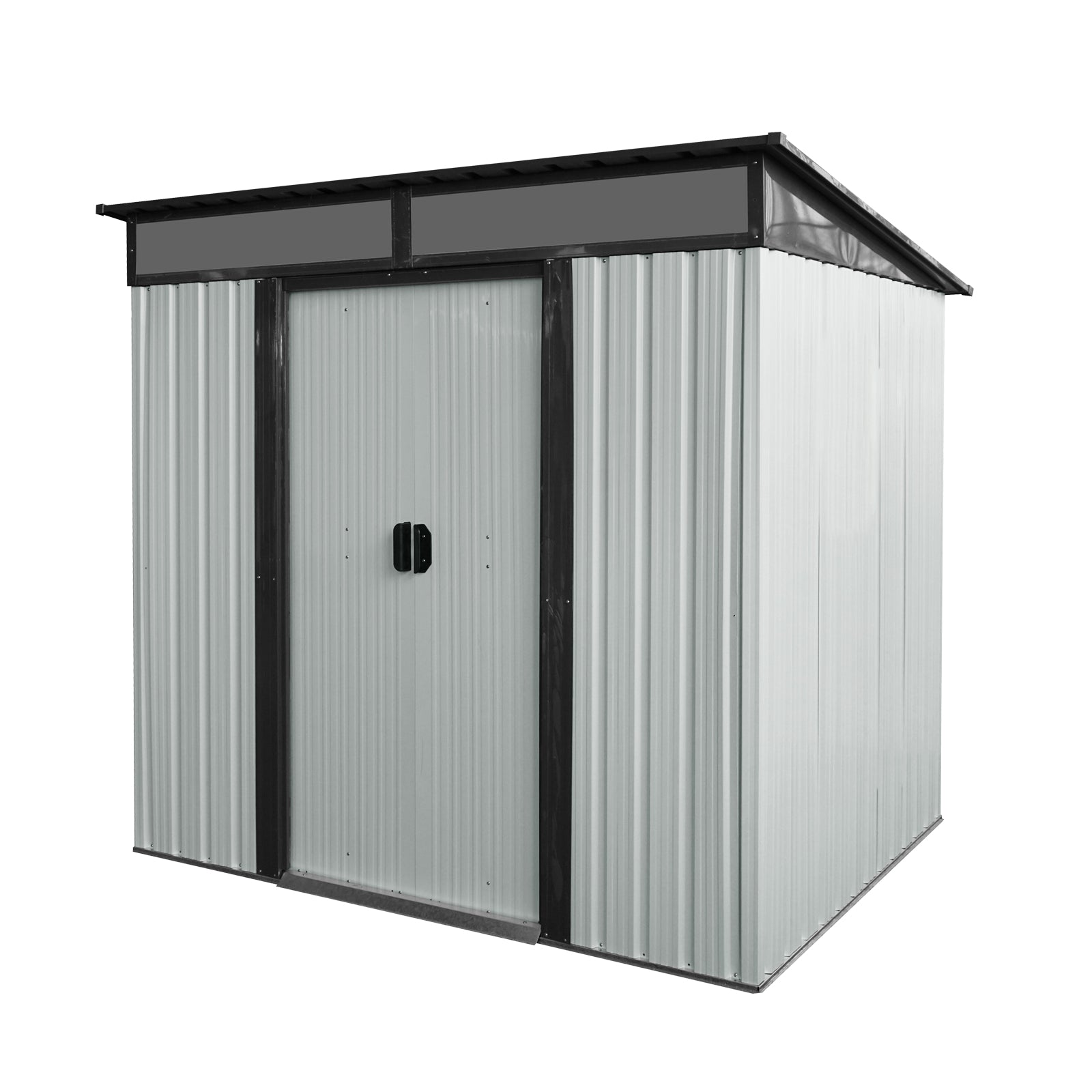 6Ft X 5Ft Outdoor Metal Storage Shed With Lockable Sliding Doors And Transparent Plate For Garden, Lawn White And Black White Black Iron