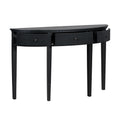 Distinctive Features Of Pine Veneer Console Table With Vertical Stripe Drawer Fronts And Four Legs Black Primary Living Space Minimalist Mdf