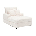 39 Inch Spring Upholstered Armchair And Ottoman Set Comfortable Single Sofa With Cup Holder And Corduroy Fabric, Perfect For Living Room Or Bedroom White Corduroy 1 Seat
