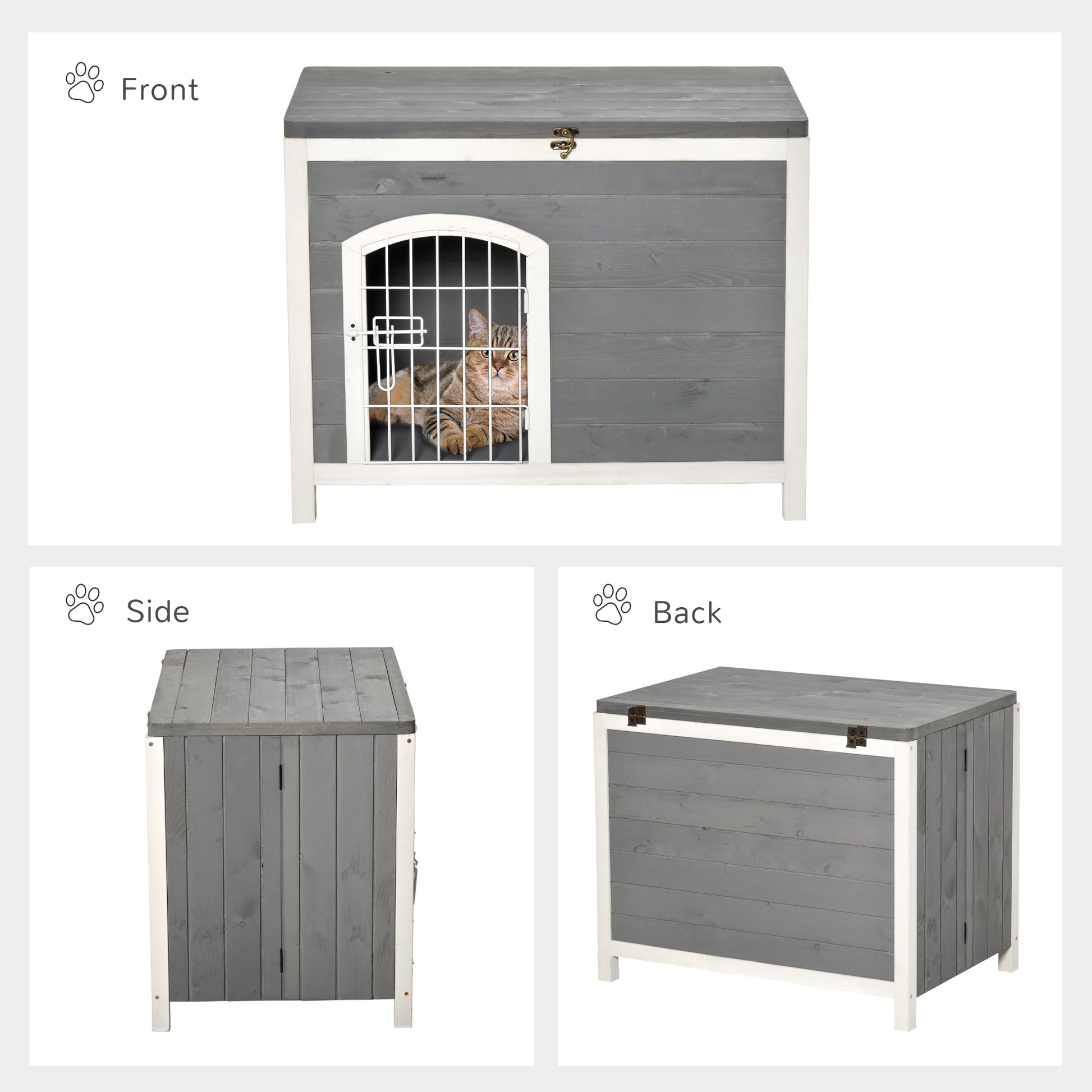 Pawhut Foldable Wooden Dog House Raised Puppy Cage Kennel Cat Shelter For Indoor & Outdoor W Lockable Door Openable Roof Removable Bottom For Small And Medium Pets Grey Grey Wood