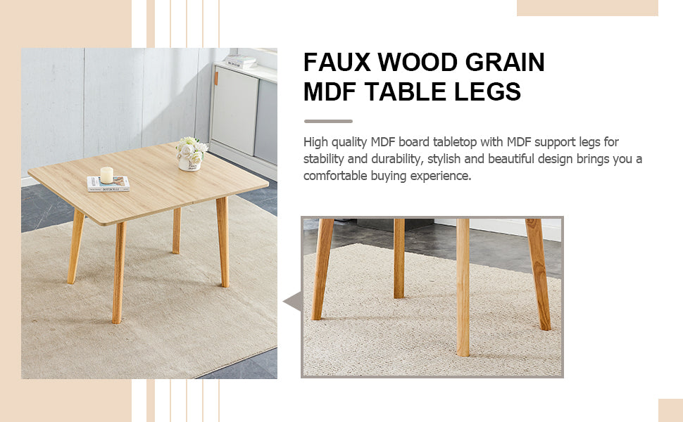 Wood Colored Mdf Desktop With Rubber Wooden Legs, Foldable Computer Desk, Foldable Office Desk, Solid Wood Dining Chair With Small Curved Back And Pu Cushion, Zd 1545 Dx 2361 Wood Seats 4 Wood