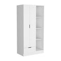 Memphis Wardrobe Armoire With 4 Tier Storage Shelves And 1 Drawer White White Bedroom Particle Board