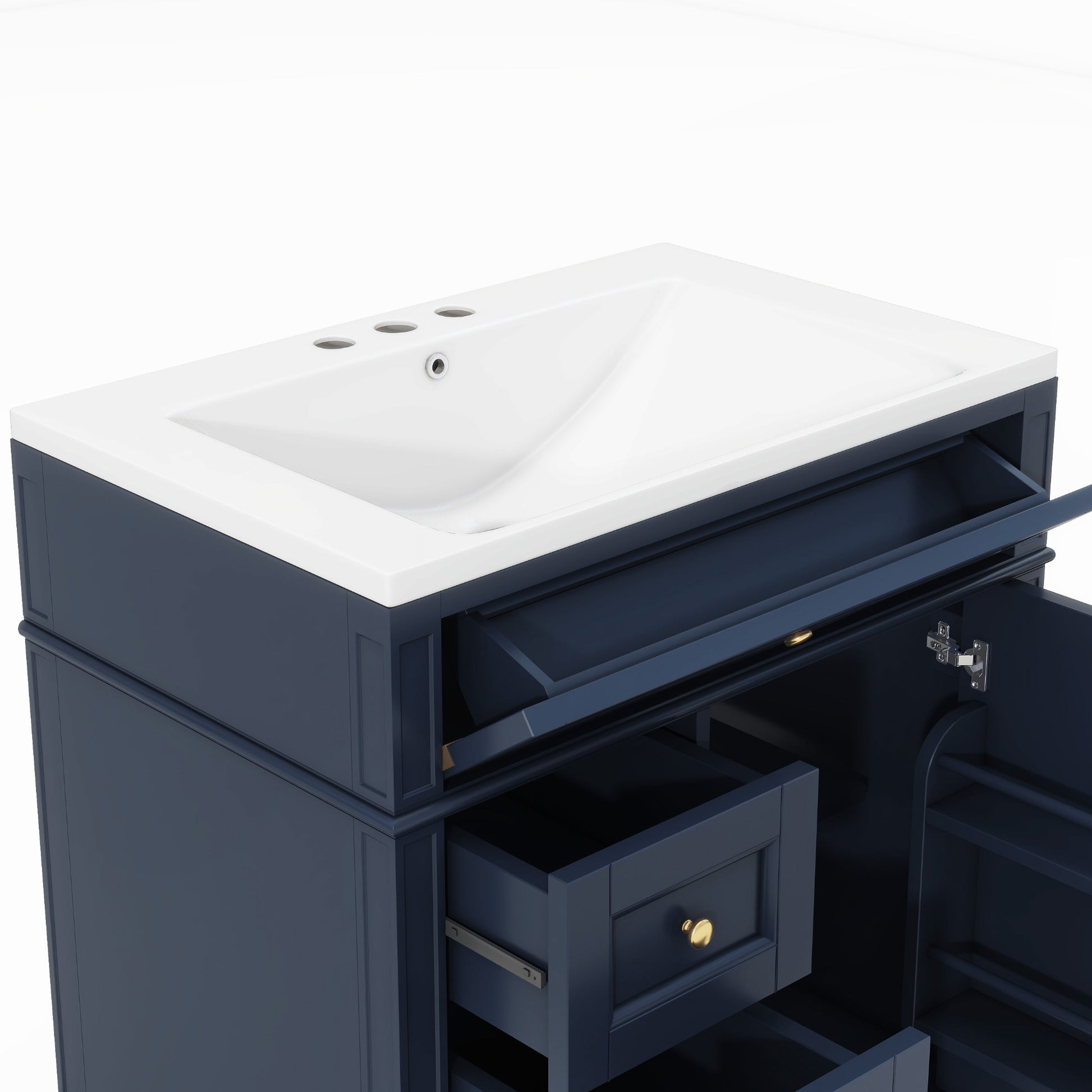 30'' Bathroom Vanity With Top Sink, Modern Bathroom Storage Cabinet With 2 Drawers And A Tip Out Drawer, Single Sink Bathroom Vanity 3 Blue 1 Soft Close Doors Bathroom Freestanding Mdf Painted