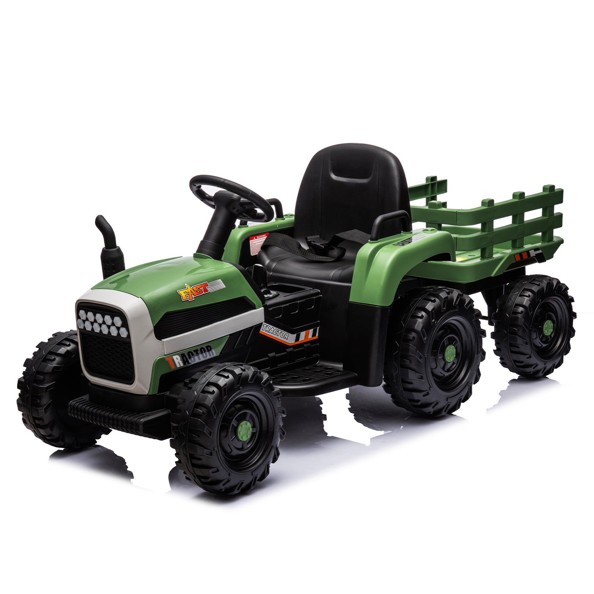 Ride On Tractor With Trailer,24V Battery Powered Electric Tractor Toy, 200W*2Motor 1.86 4.97Mph Remote Control,Electric Car For Kids,Three Speed Adjustable,Usb,Mp3 ,Bluetooth,Led Light, Safety Belt. Emerald 50 99 Lbs Polypropylene