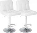 Bar Stools Set Of 2, Armless Hydraulic Kitchen Height Counter Bar Stools, Pu Leather Adjustable Swivel Barstools, Thickened Square Seat Cushion Barstool With Back, White White Metal