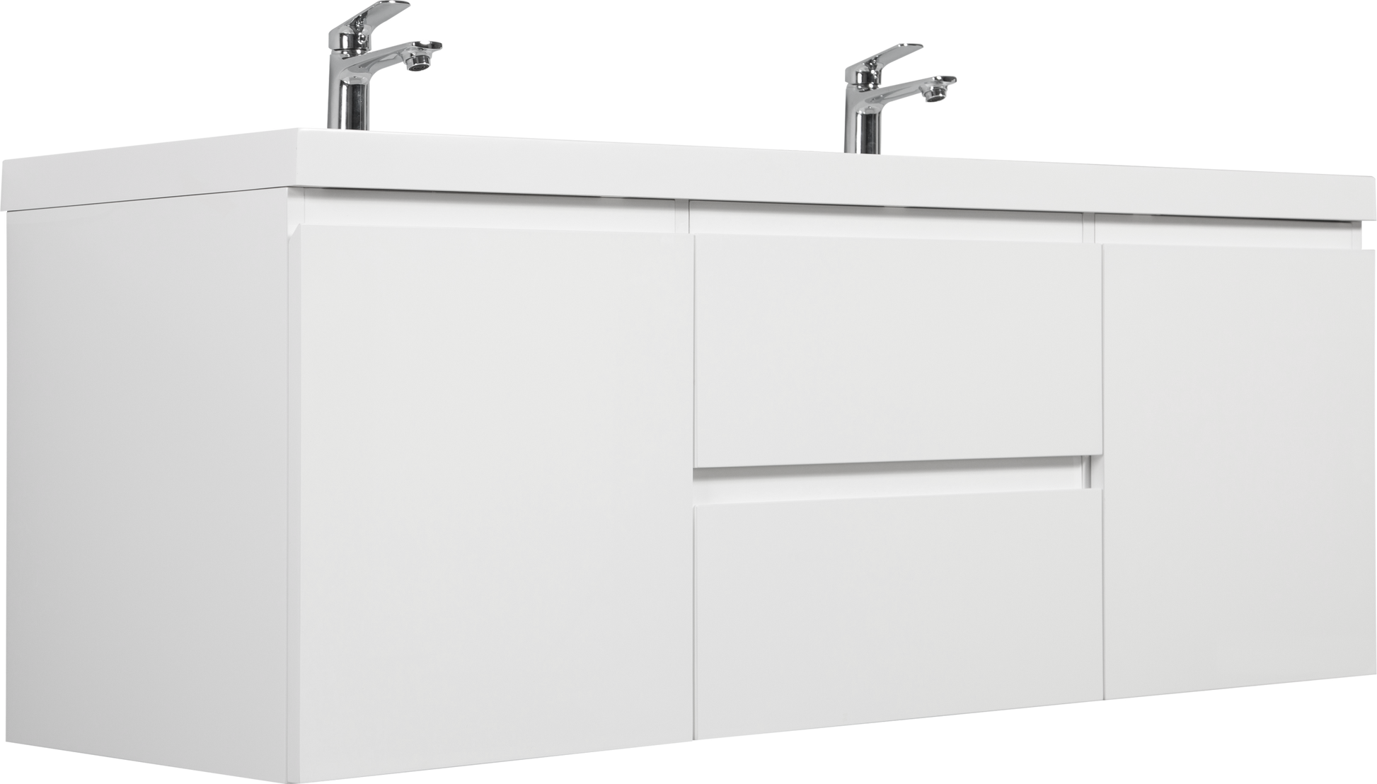 60" Floating Bathroom Vanity With Sink, Modern Wall Mounted Bathroom Storage Vanity Cabinet With Double Resin Top Basin And Two Soft Close Drawers, Glossy White 24V11 60Dgw 2 White 2 Wall Mounted Mdf