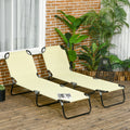 Outsunny 2 Piece Folding Chaise Lounge Pool Chairs, Outdoor Sun Tanning Chairs With 5 Level Reclining Back, Steel Frame For Beach, Yard, Patio, Beige Beige Steel