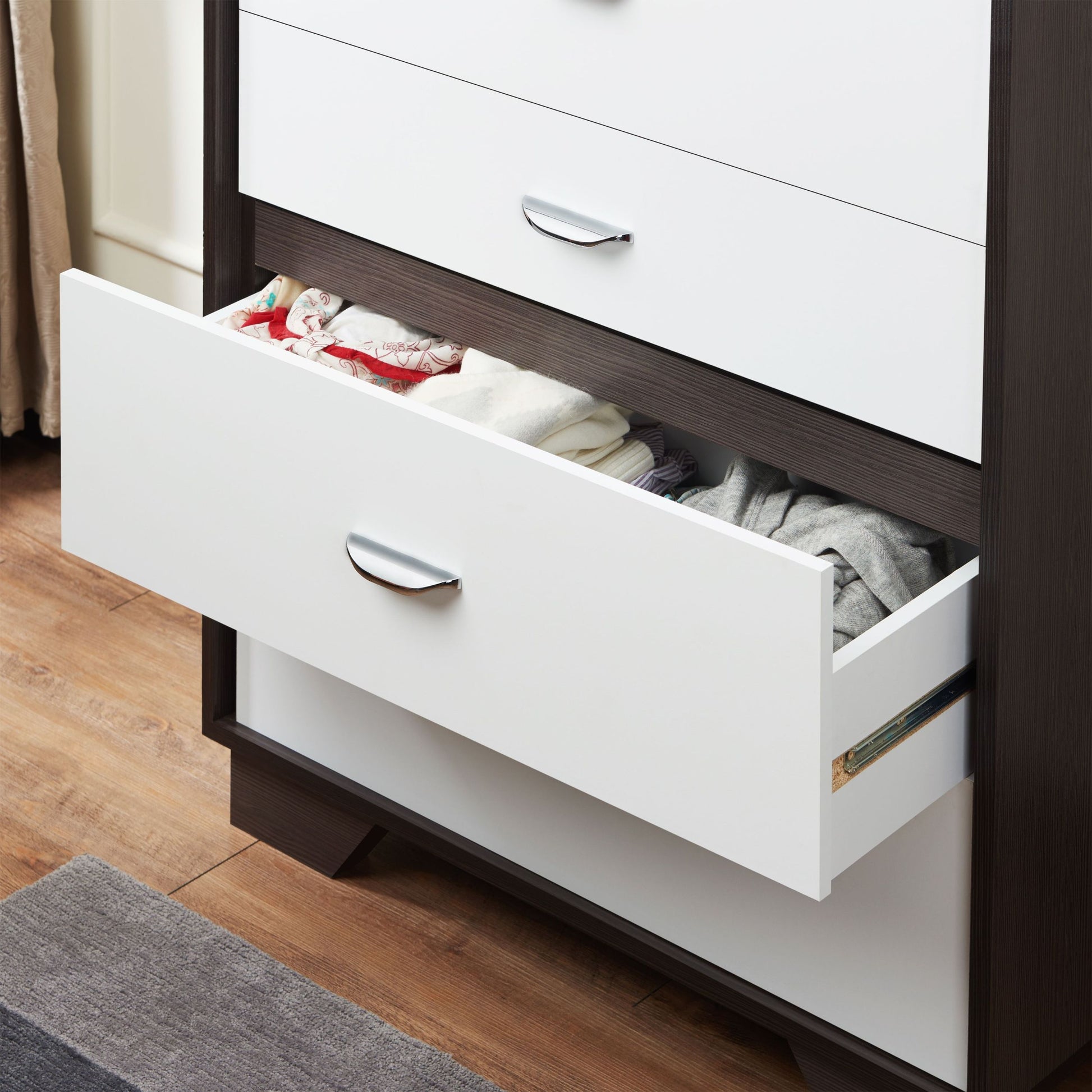 White And Espresso 5 Drawer Chest Espresso White Bedroom Contemporary Particle Board Mdf