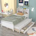 Twin Bed With Bookcase,Twin Trundle,Drawers,White Twin White Pine