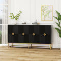 Carved 4 Door Sideboard ,Sideboard Buffet Cabinet With Storage ,Modern Coffee Bar Cabinet With Adjustable Shelf For Living Room,Diningroom,Kitchen Black Particle Board Mdf