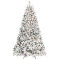 8Ft Snow Flocked Artificial Christmas Tree With Pine Cones, Prelit Xmas Trees, Hinged Easy Assembly & Reinforced Metal Base Ideal For Indoor & Outdoor Festive Decorations White Polyvinyl Chloride