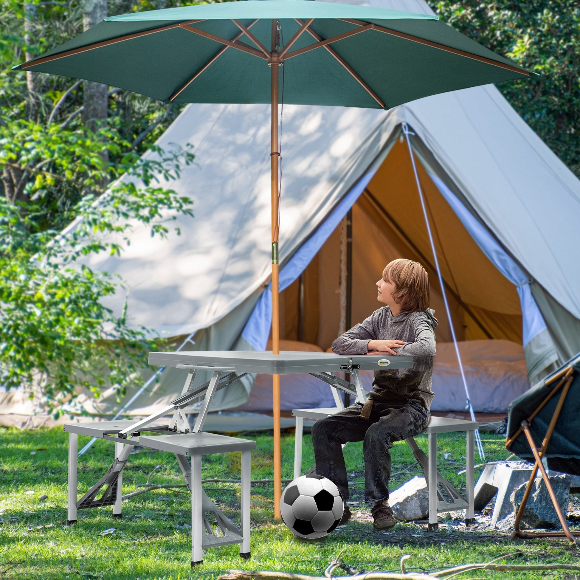 Camping Chairs Camping Table With Umbrella Outsunny Folding Picnic