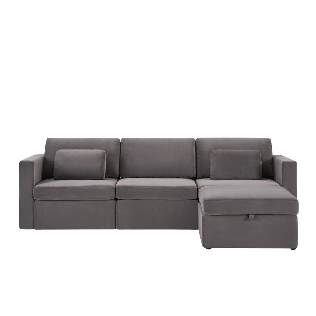 Modern Velvet Modular Sectional Sofa, L Shape Convertible Sofa Set With Pillows, Oversized Sectional Couches With Storage Ottomans For Living Room, Loft, Apartment, Office Dark Gray 4 Seats Wood Primary Living Space Medium Duty Pine 4 Seat Dark Gray