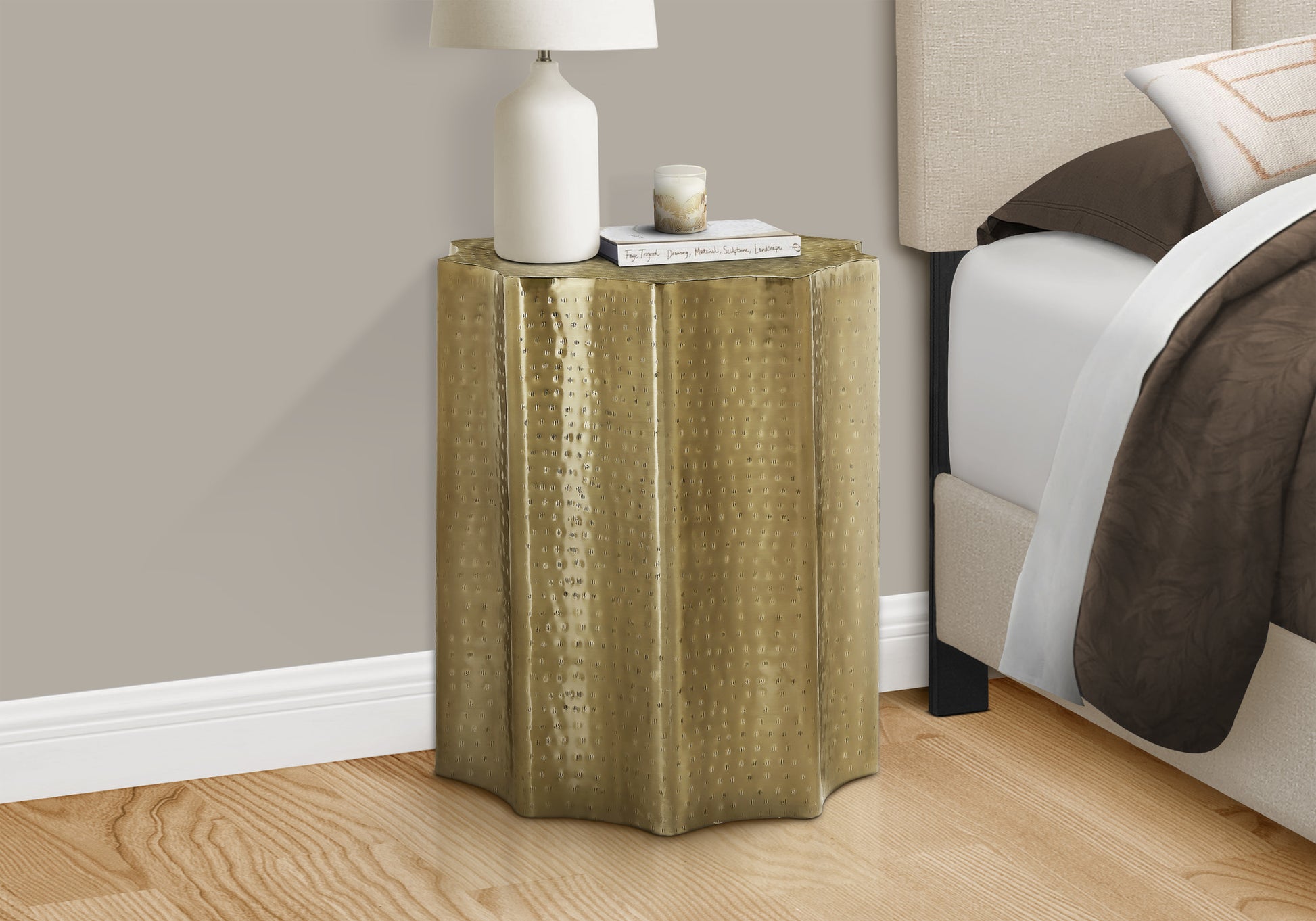 Accent Table, Drum, Side, End, Nightstand, Lamp, Living Room, Bedroom, Gold Metal, Contemporary, Modern Gold Metal