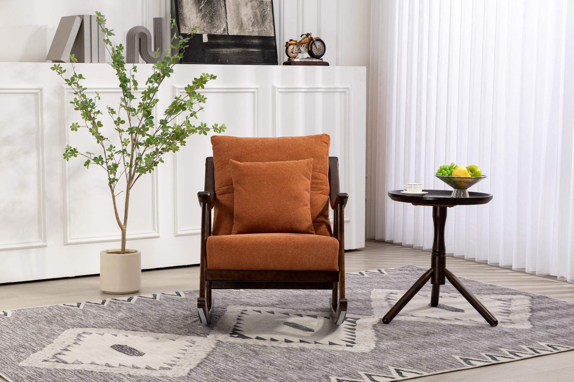 Woven Fabric Mid Century Modern Accent Chairs Comfy Upholstered Glider Arm Chair With Solid Wood For Living Room Bedroom Balcony Light Brown Linen