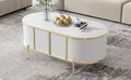 Modern Luxury Oval Shaped Fluted Coffee Table, Marble Patterned Top Coffee Table With 2 Cabinets, Metal Legs And Handles For Living Room, White Date Of Expected Arrival: 11.20 White Mdf