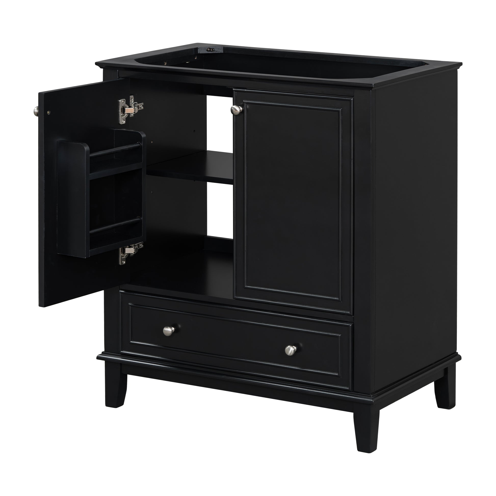 30" Bathroom Vanity Without Sink, Base Only, Multi Functional Bathroom Cabinet With Doors And Drawer, Solid Frame And Mdf Board, Black Black Solid Wood Mdf