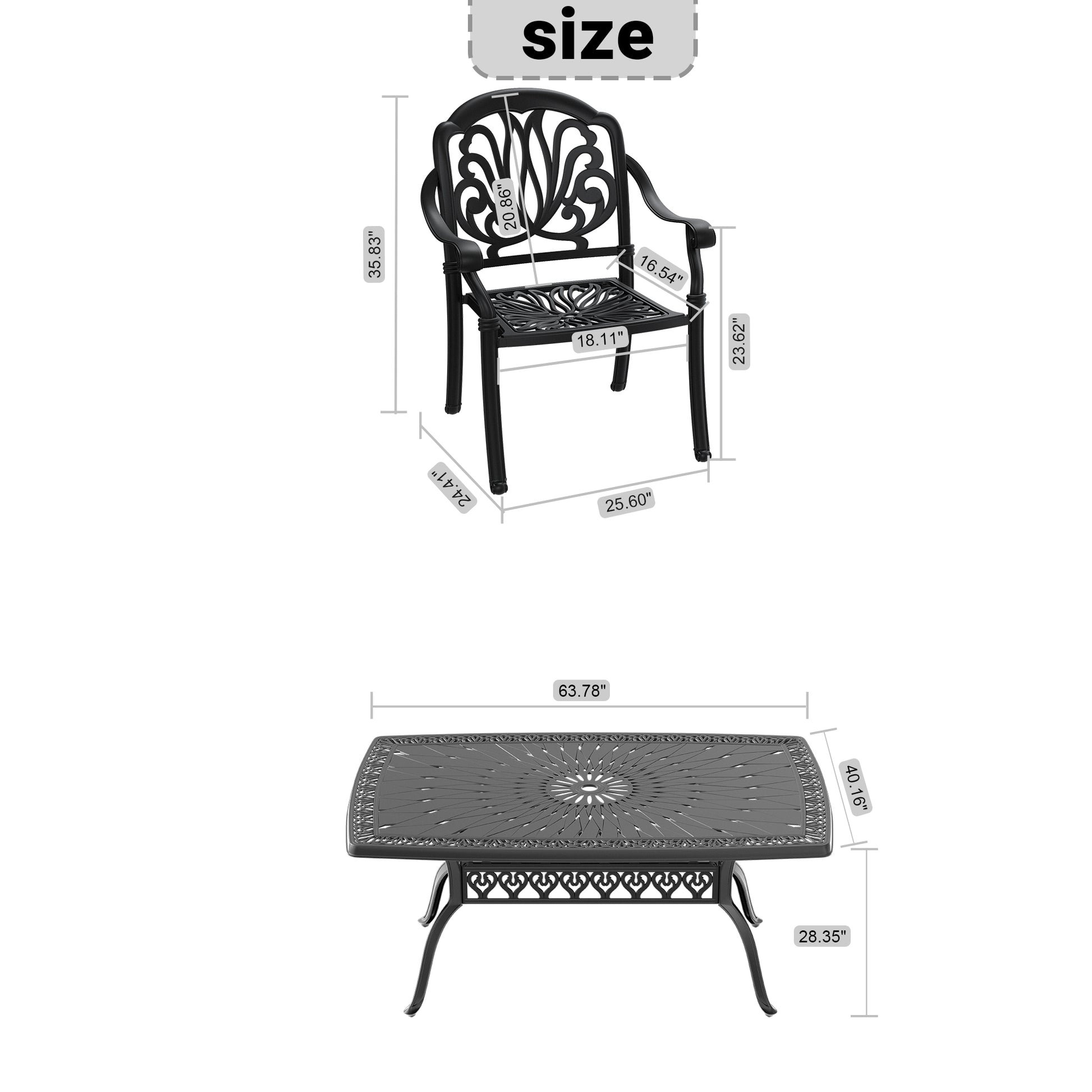 Cushions In Random Colors 5 Piece Set Of Cast Aluminum Patio Furniture With Cushions Yes Dining Set Black Seats 4 Rust Resistant Frame Water Resistant Cushion Garden & Outdoor Complete Patio Sets