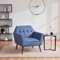 Accent Chairs For Bedroom, Midcentury Modern Accent Arm Chair For Living Room, Linen Fabric Comfy Reading Chair, Tufted Comfortable Sofa Chair, Upholstered Single Sofa Blue Solid Wood