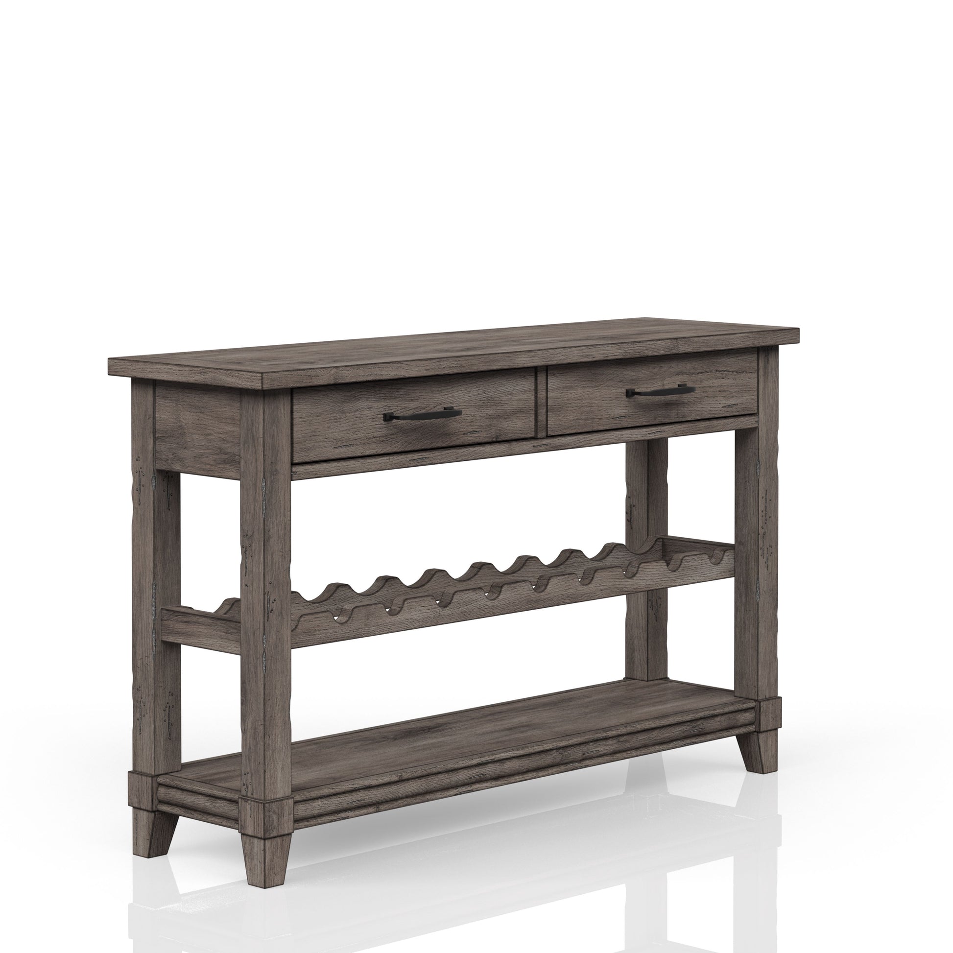 Console Table W Wine Bottle Storage & Storage Drawers Gray Solid Wood Mdf