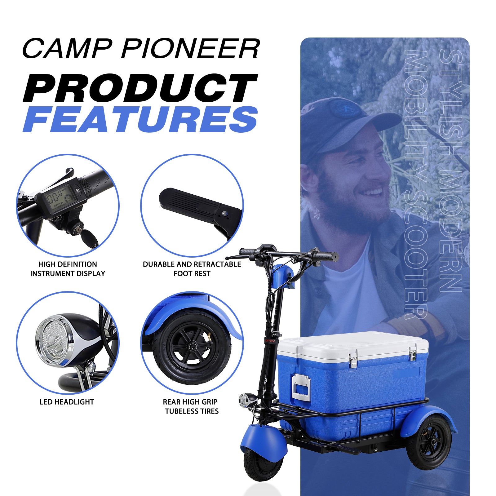 Elevate Your Journey With The Camp Pioneer Experience Speeds Up To 11.6 Mph And A Generous 55L Cooler Capacity Blue Abs Pc