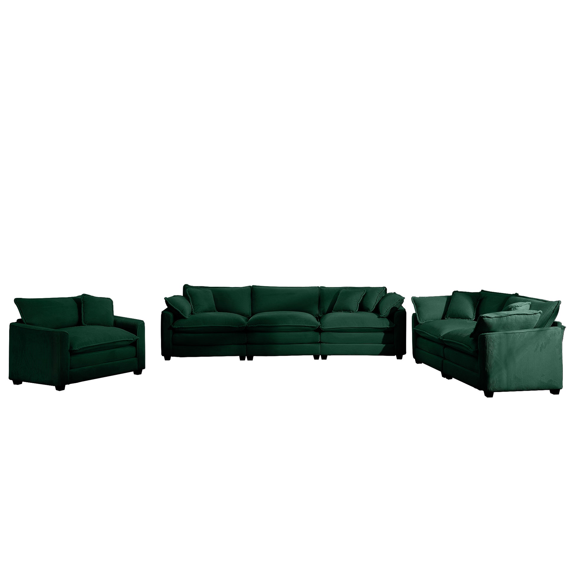 3 Piece Sectional Sofa Oversized Sectional Sofa Comfortable Sectional Sofaone Single Sectional Sofa, One 2 Seater Sofas, One 3 Seater Sofas Green Corduroy Deep Seat Sofa Green Corduroy 6 Seat