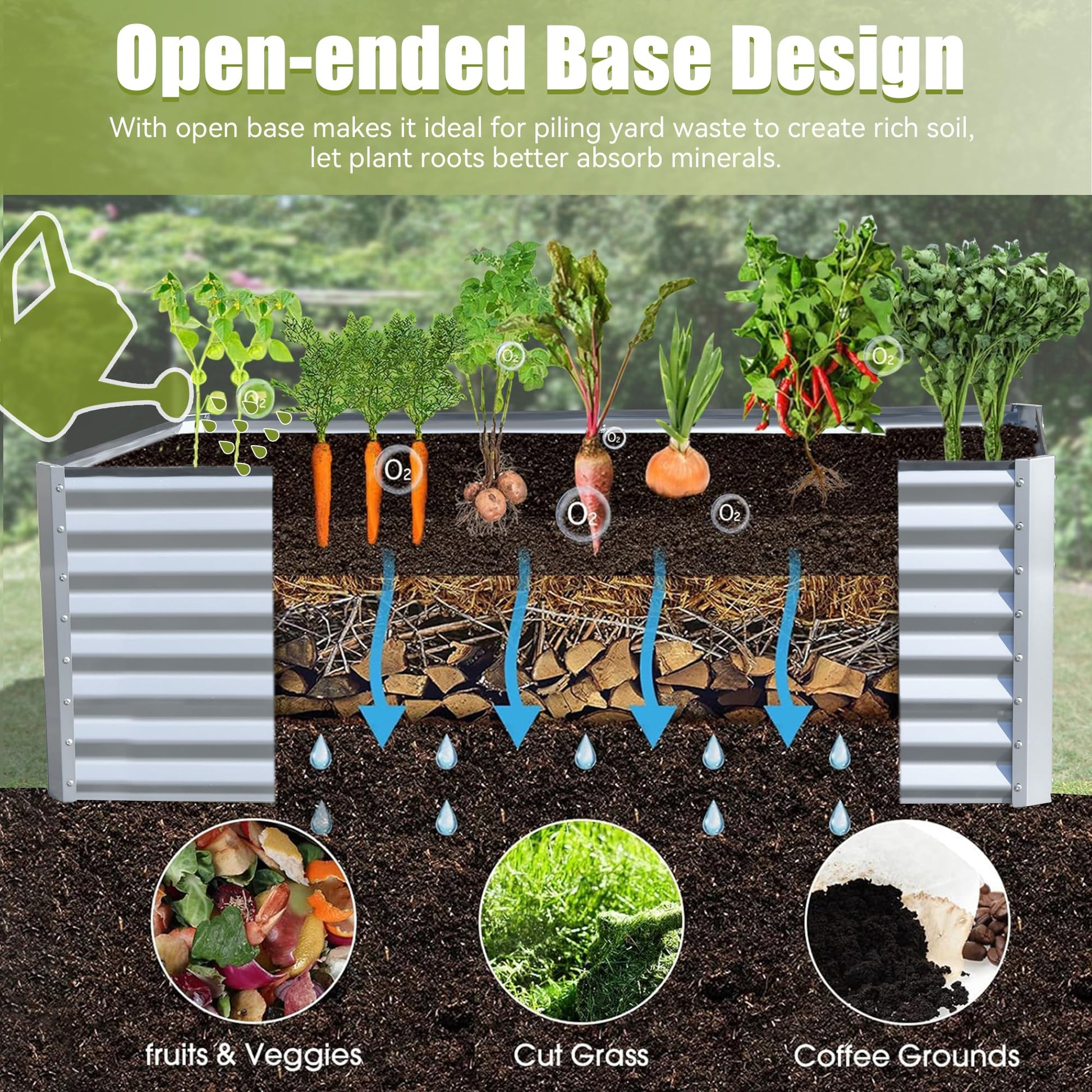 8X4X2 Ft Galvanized Raised Garden Bed, Outdoor Planter Garden Boxes Large Metal Planter Box For Gardening Vegetables Fruits Flowers,Silver Silver Garden & Outdoor Steel