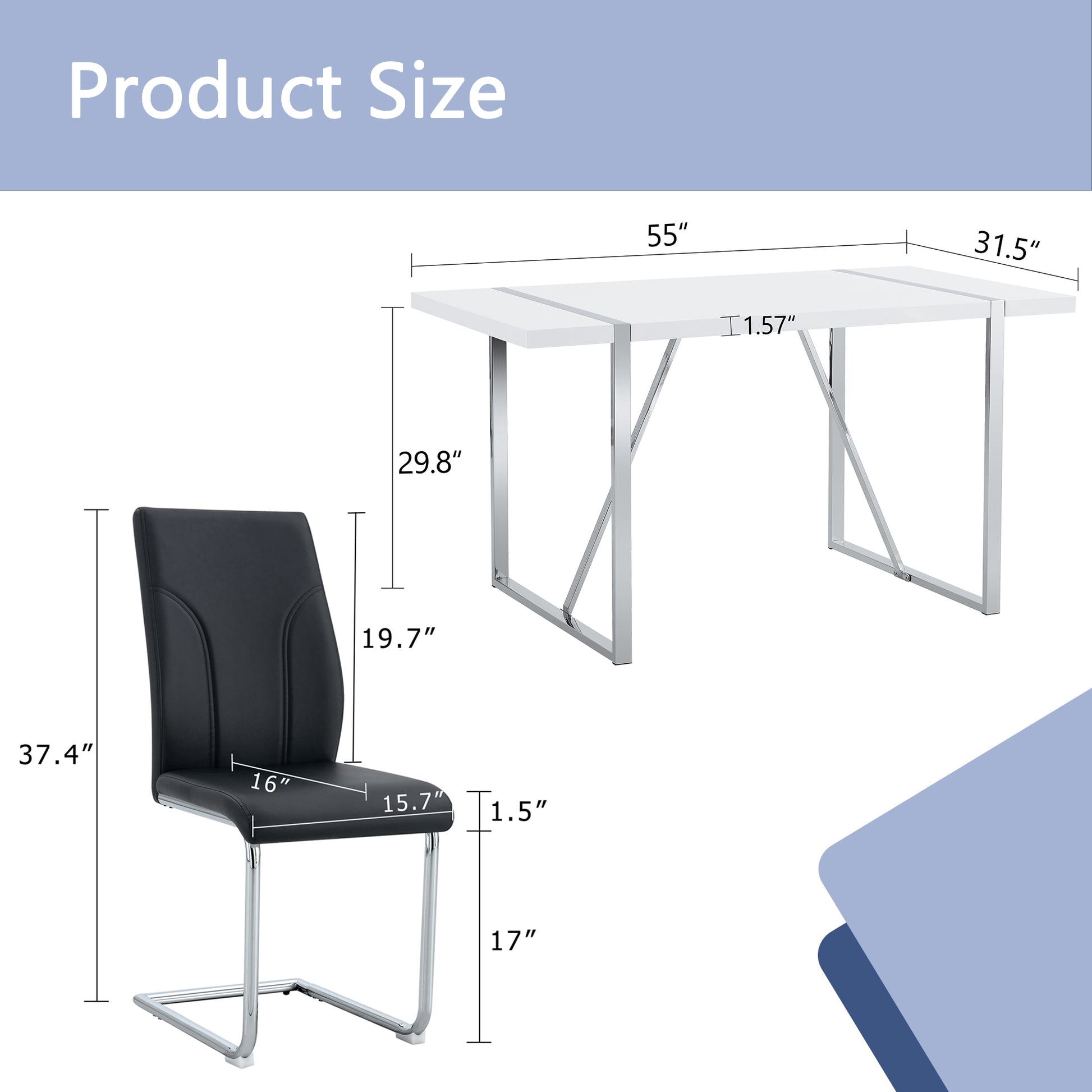 Table And Chair Set.55"X31.5" White Mdf Painting Dining Table Set With 6 Black Pu Chairs.Showcasing A Modern And Stylish Look.Suitable For Dining Room.Mdf Painting,Iron Pipe Plating,Pu Chiairs.