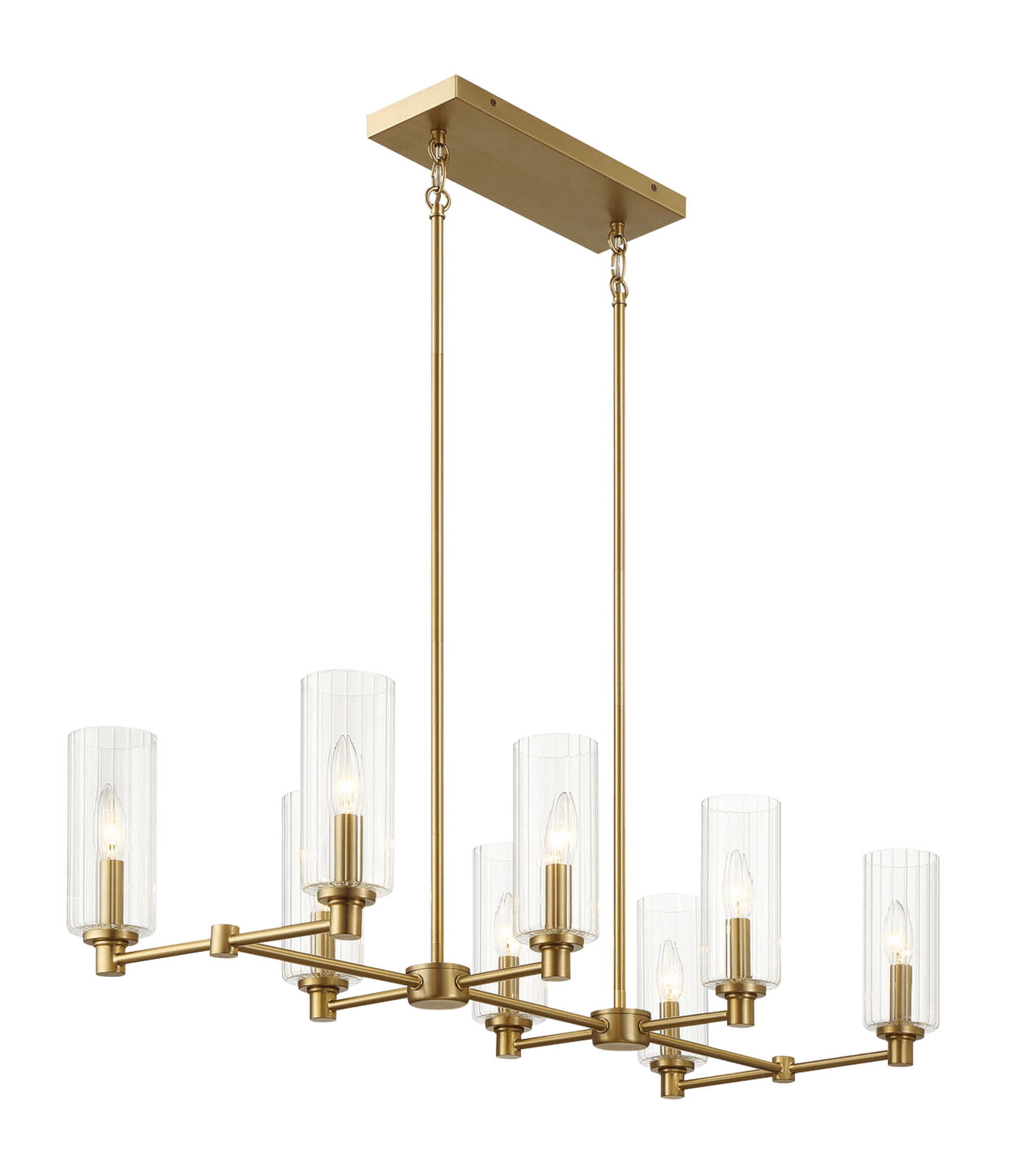 Willow Eight Lights Island With Clear Ribbed Glass Pendant Lamp Satin Brass Clear,Gold Ceiling Lights Brass,Glass